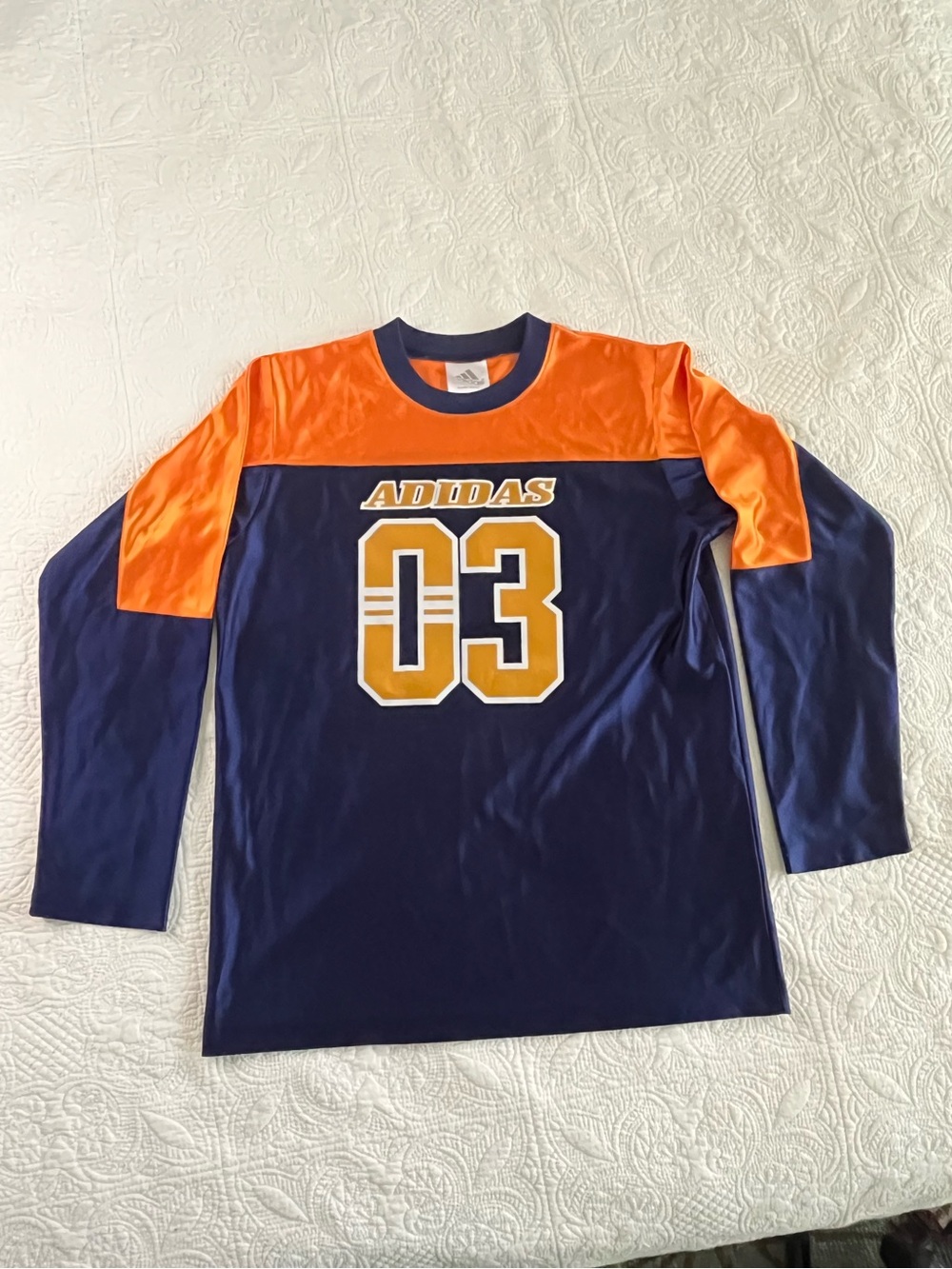 adidas Vintage Made In Canada - Y2K - Navy and Orange Crewneck Sportswear Shirt
